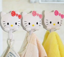 Wandhaakjes poes met strik rood (set van 2)