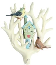 Wandhaak vogeltjes op tak creme