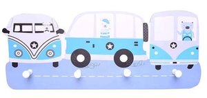 Kinderkapstok dieren in auto's blauw met 4 haken