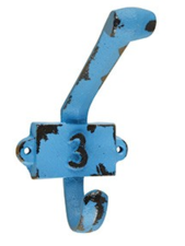 Vintage kapstok haak nummer 3 blauw