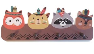 Bohemian kinderkapstok dieren met 4 haken